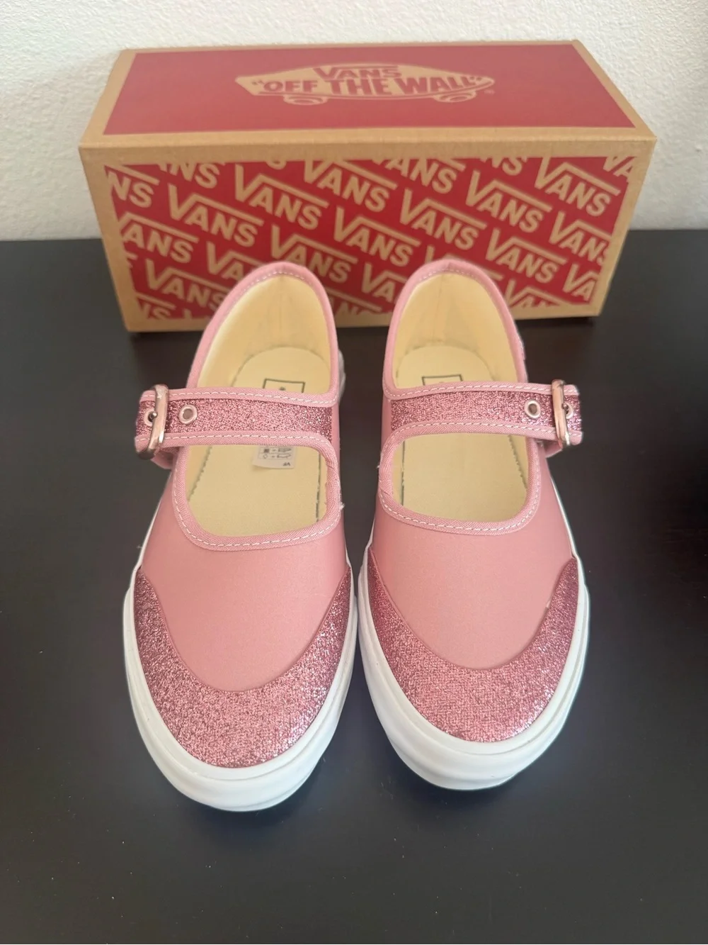 Vans Kids' Pink Mary Jane Glitter Toe Shoes Size 2